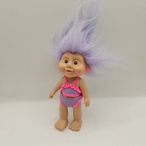 Vintage 1992 APPLAUSE TROLL DOLL Purple Hair Hot Pink And Blue Swimsuit Outfit